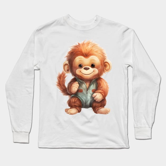 Orangutan Wearing Pajamas Long Sleeve T-Shirt by Chromatic Fusion Studio